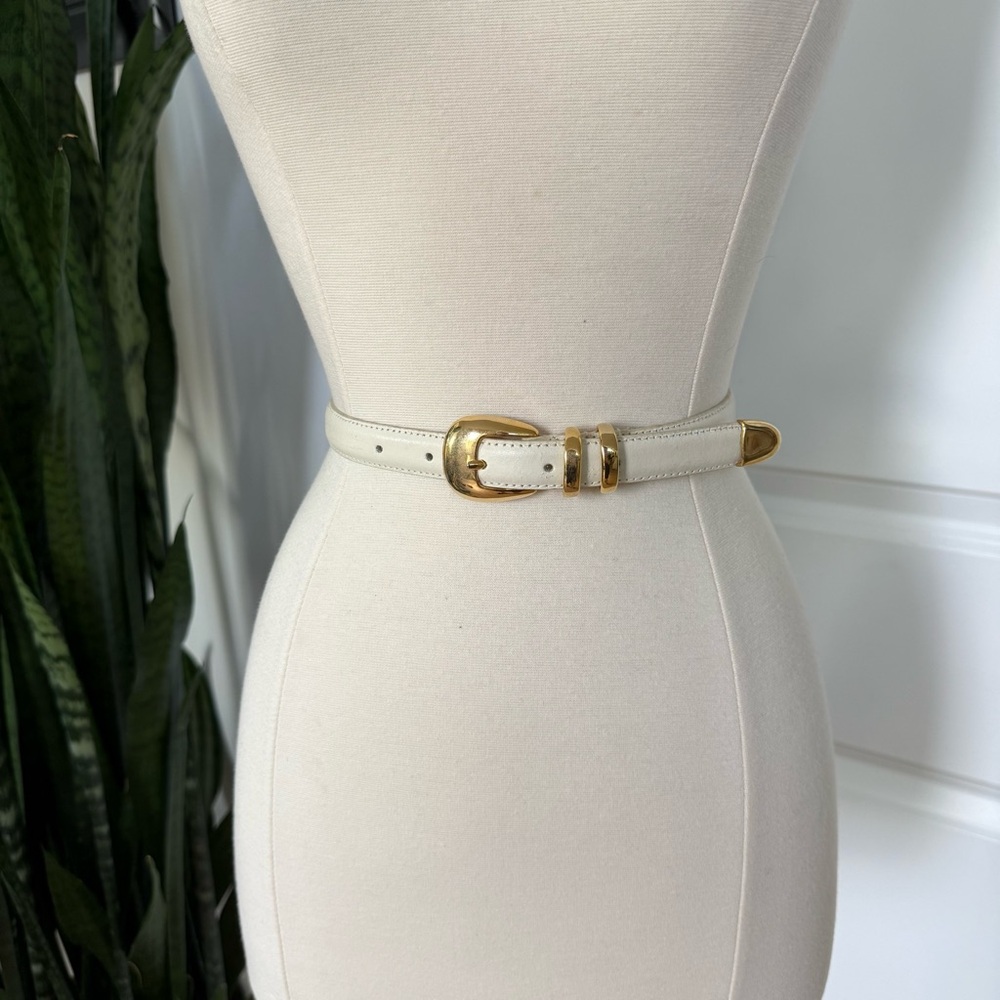 Vintage 80’s White Leather Belt with Gold Buckle
